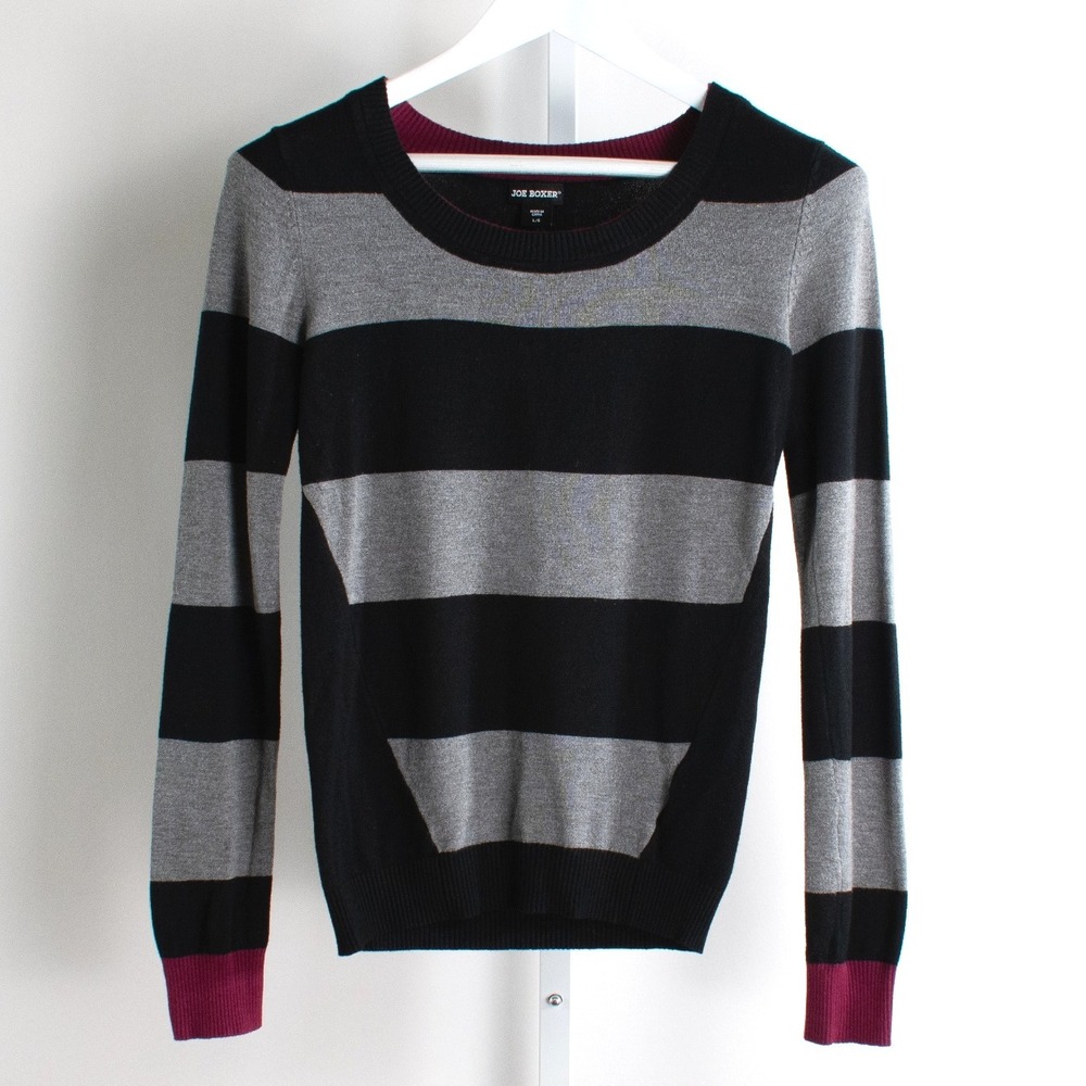 Joe Boxer Striped Crew Neck Long Sleeve Knit Sweater Top - Women's Large